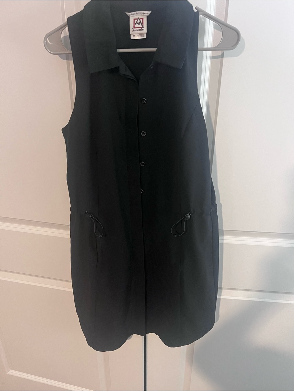 Avalanche Black Sleeveless Collared Button Dress with Drawstring Waist